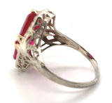 Art Deco 12k Gold Filigree Synthetic Lab-Created Ruby Ring Size 6.25 (#J7506)