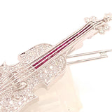 18k White Gold Genuine Natural Diamond and Ruby Violin Viola Brooch Pin (#J4846)