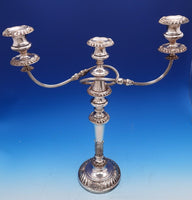 Silverplate Candelabra Pair 3-Light Gadroon Leaf Design 20 1/2" x 16 1/2" #7816