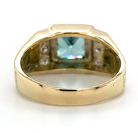 14k Gold 3.55 Carat Blue Genuine Natural Zircon Men's Ring w/ Diamonds (#J6920)