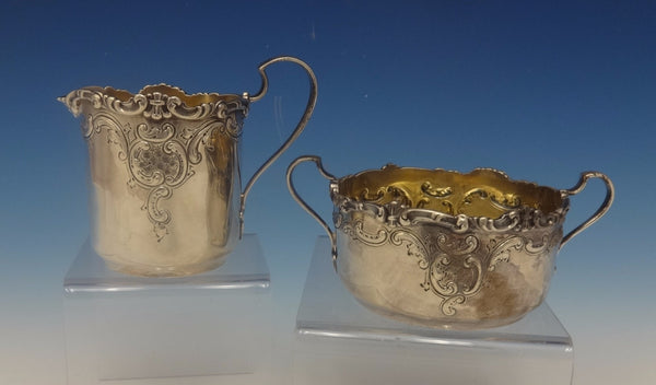 Dominick & Haff Sugar Bowl and Creamer 2pc w/Repoussed Scrollwork #552 (#0350)