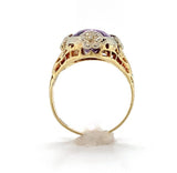 10k Yellow and White Gold Filigree Genuine Natural Amethyst Ring Flowers #J6346