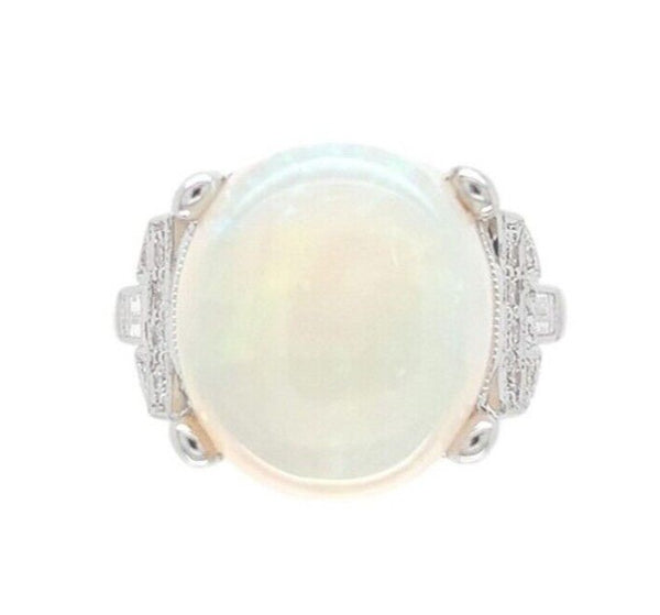18k White Gold Large 6.88 Carat Genuine Australian Opal Diamond Ring (#J7009)