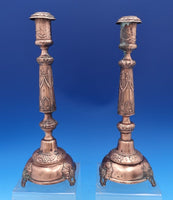 Russian Silver Candlestick Pair with Swags Ribbons Copper Plated (#8300)