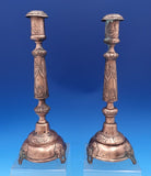 Russian Silver Candlestick Pair with Swags Ribbons Copper Plated (#8300)