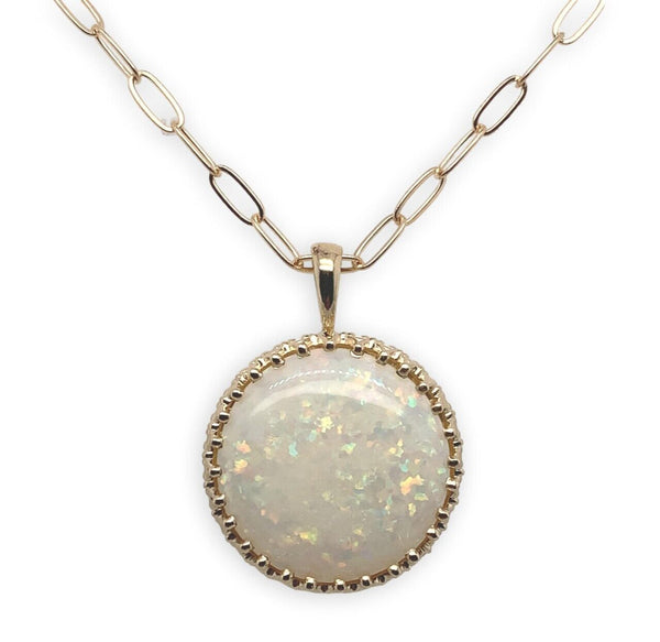14k Gold Round 7.48 Carat Australian Genuine Natural Opal Pendant (#J6717)