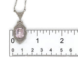 Art Deco 10k White Gold Filigree Pendant Necklace with Pink Stone (#J7357)