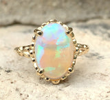 2.96ct Genuine Natural Opal 14k Yellow Gold Ring w/ Decorative Setting (#J6080)
