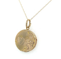 14k Yellow Gold Round Locket with Engraved Arrow in Heart (#J6434)