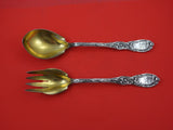 Chrysanthemum by Tiffany Co Sterling Silver Salad Serving Set 4-tine GW 10 1/2"