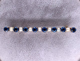 14k Yellow Gold Montana Sapphire and Pearl Bar Pin with GIA Report (#J5644)