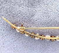 14k Yellow Gold Montana Sapphire and Pearl Large Crescent Pin (#J5470)