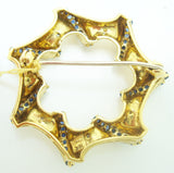 Fine 18k Yellow Gold Italian Genuine Natural Sapphire Diamond Circle Pin #J2390