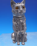 Silverplate Pepper Shaker in Form of a Cat Yellow Glass Eyes Victorian 3" #9026