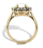 14k Yellow Gold Genuine Natural Moonstone and Sapphire Ring Size 6.25 (#J7618)
