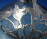 Alvin Glass Dresser Jar w/ Sterling Silver Overlay Floral #3109 6" x 5" (#5940)