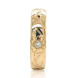 14k Gold Hand Engraved Wide Genuine Natural Diamond Wedding Band Size 6.5 #J6916