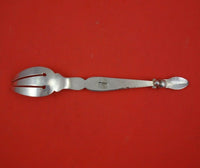 Sanborns Mexican Sterling Silver Cold Meat Fork 3-Tine Leaf Handle 8 3/4"