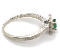 10k White Gold Genuine Natural Emerald Ring with Diamond Halo Size 6.5 (#J6808)