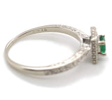 10k White Gold Genuine Natural Emerald Ring with Diamond Halo Size 6.5 (#J6808)