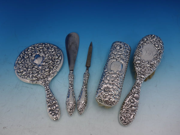Cluny by Gorham Monogrammed 5 Piece Sterling Silver Dresser Set #C607 (#4105)