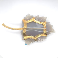 16k Yellow Gold .666 Large Carved Genuine Natural Chalcedony Leaf Pin (#J6234)