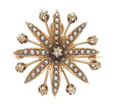 13k Yellow Gold Victorian Diamond and Seed Pearl Startburst Brooch Pin (#J7437)