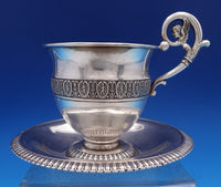 French Sterling Silver Cup and Saucer 2pc GW Winged Cherub Applied Border #8422