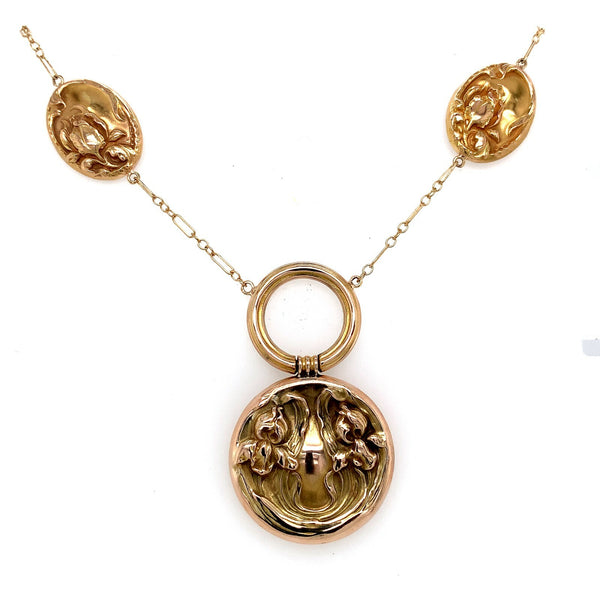 14k Yellow Gold Art Nouveau Style Iris Necklace (#J5540)