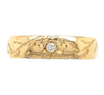 14k Gold Hand Engraved Wide Genuine Natural Diamond Wedding Band Size 6.5 #J6916