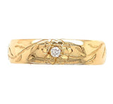 14k Gold Hand Engraved Wide Genuine Natural Diamond Wedding Band Size 6.5 #J6916