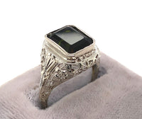 14k White Gold Art Deco 4.34ct Genuine Natural Tourmaline Filigree Ring (#J5762)