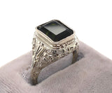 14k White Gold Art Deco 4.34ct Genuine Natural Tourmaline Filigree Ring (#J5762)