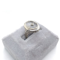 14k White Gold Genuine Natural Filigree Rock Crystal Diamond Ring (#J6206)