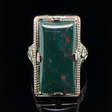 14k White Gold Filigree Art Deco Genuine Natural Bloodstone Ring (#J5785)