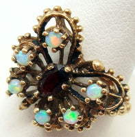 10k Yellow Gold Genuine Natural Opal and Garnet Butterfly Ring (#J443)