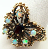 10k Yellow Gold Genuine Natural Opal and Garnet Butterfly Ring (#J443)