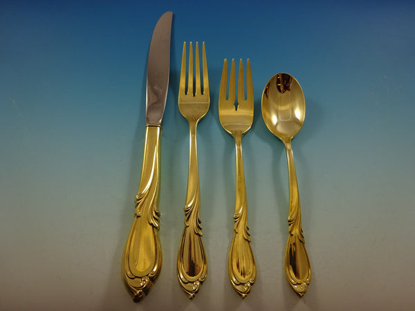 Rhapsody Gold by International Sterling Silver Flatware Service 12 Set Vermeil