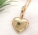 14k Yellow Gold Heart Locket Engraved Clover Elongated Chain Swivel Clasp #J7185