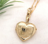 14k Yellow Gold Heart Locket Engraved Clover Elongated Chain Swivel Clasp #J7185