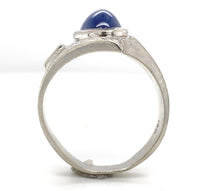 14k Gold Men's Blue Star Synthetic Lab-Created Sapphire Diamond Ring (#J6642)