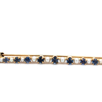 14k Antique Montana Sapphire and Pearl Bar Pin (#J5384)