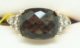 14K Gold Checkerboard 3.83ct Genuine Natural Smoky Quartz Ring w/Diamonds #J2515