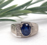 14k White Gold 1.53ct Genuine Natural Sapphire Men's Ring Size 7 (#J5833)