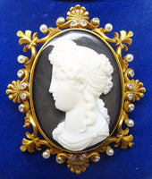 14k Yellow Gold High Relief Black and White Cameo Pin Pendant Jewelry (#J3418)