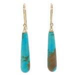 14k Yellow Gold Pair of Genuine Tyrone Turquoise Briolette Drop Earrings #J6705