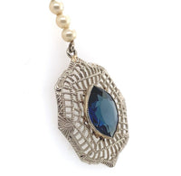 10k White Gold Filigree Art Deco Pendant with Original Paperclip Chain (#J6201)