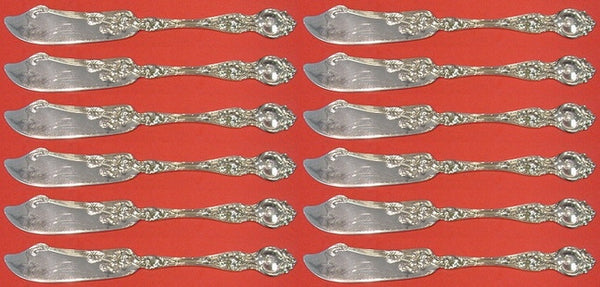 Violet by Wallace Sterling Butter Spreader flat handle Set 12 pcs large 6 1/8"