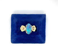 14k Yellow Gold Art Nouveau 3 Carat Genuine Natural Black Opal Ring (#J5332)