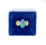 14k Yellow Gold Art Nouveau 3 Carat Genuine Natural Black Opal Ring (#J5332)